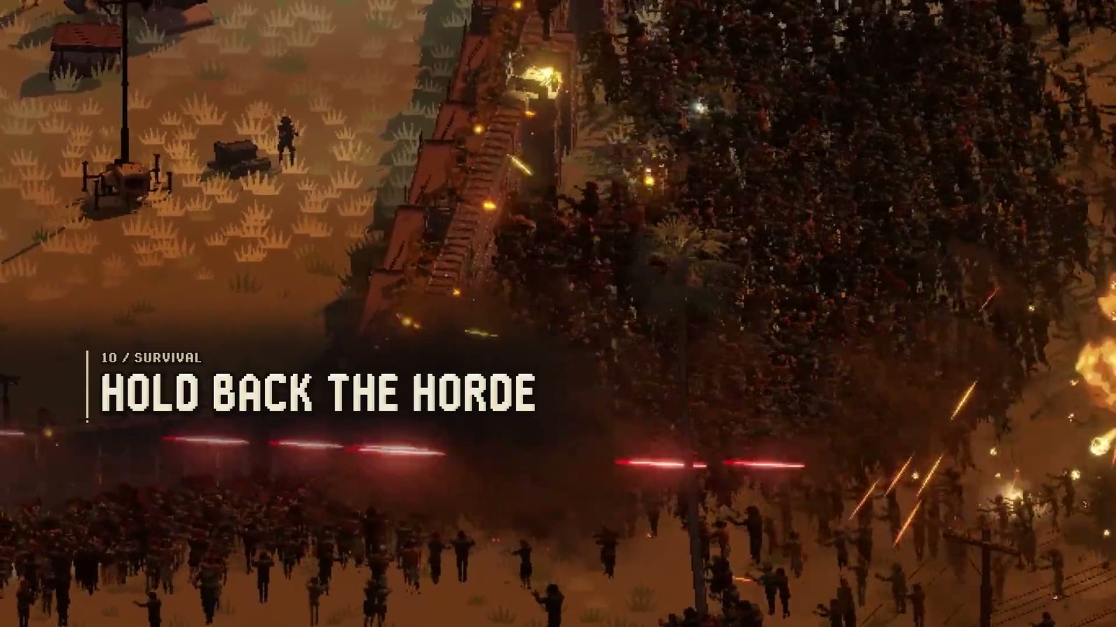 Official Ebbtide trailer frame: a night defence against a massed horde, captioned 10 / SURVIVAL