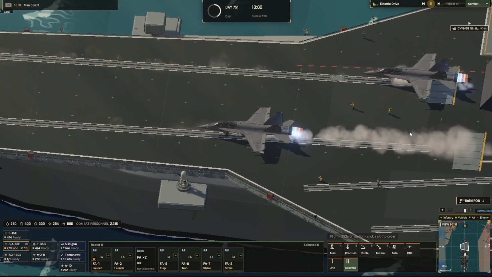 Official Ebbtide screenshot: aircraft on a carrier deck, flight operations in progress